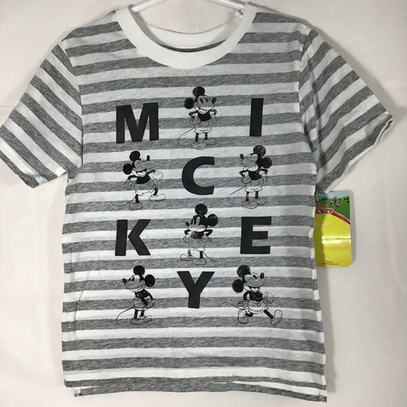 Disney Mickey Mouse Gray & White Striped Tee NWT - Picture 2 of 5